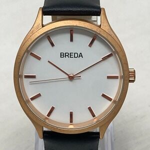 Breda Watch Men Women 40mm Rose Gold Tone Matte Black Leather New Battery 9"